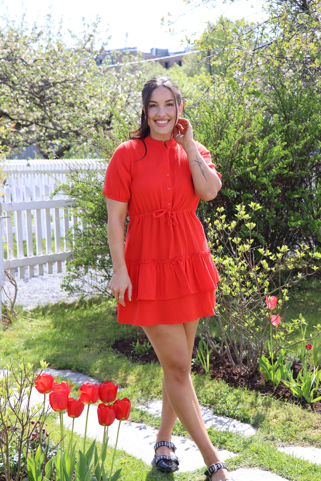 VMNATTI SS V-NECK SHORT DRESS WVN EXP Rød