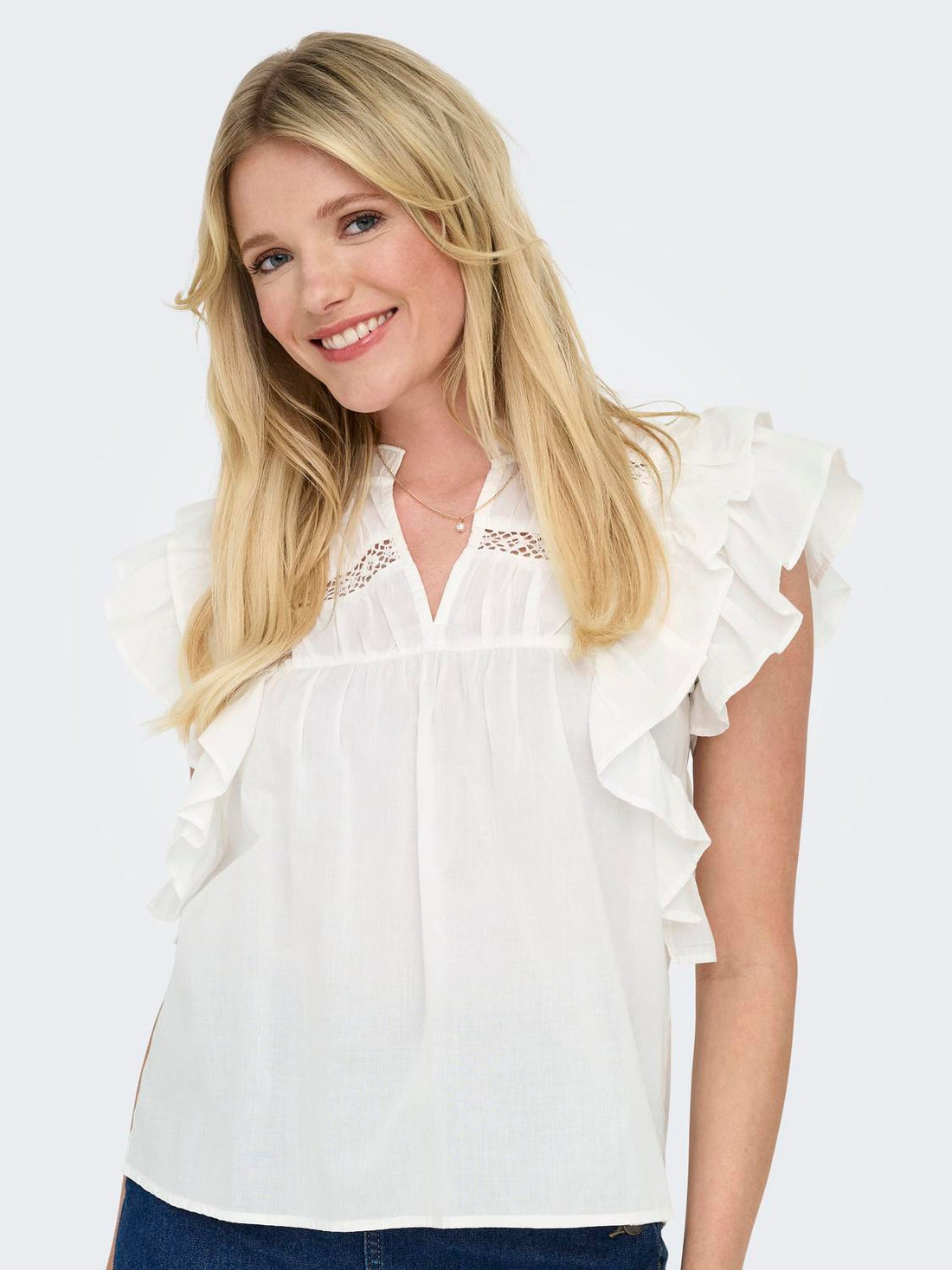 ONLSUNNY LIFE CAPSL FRILL TOP NOOS Hvit