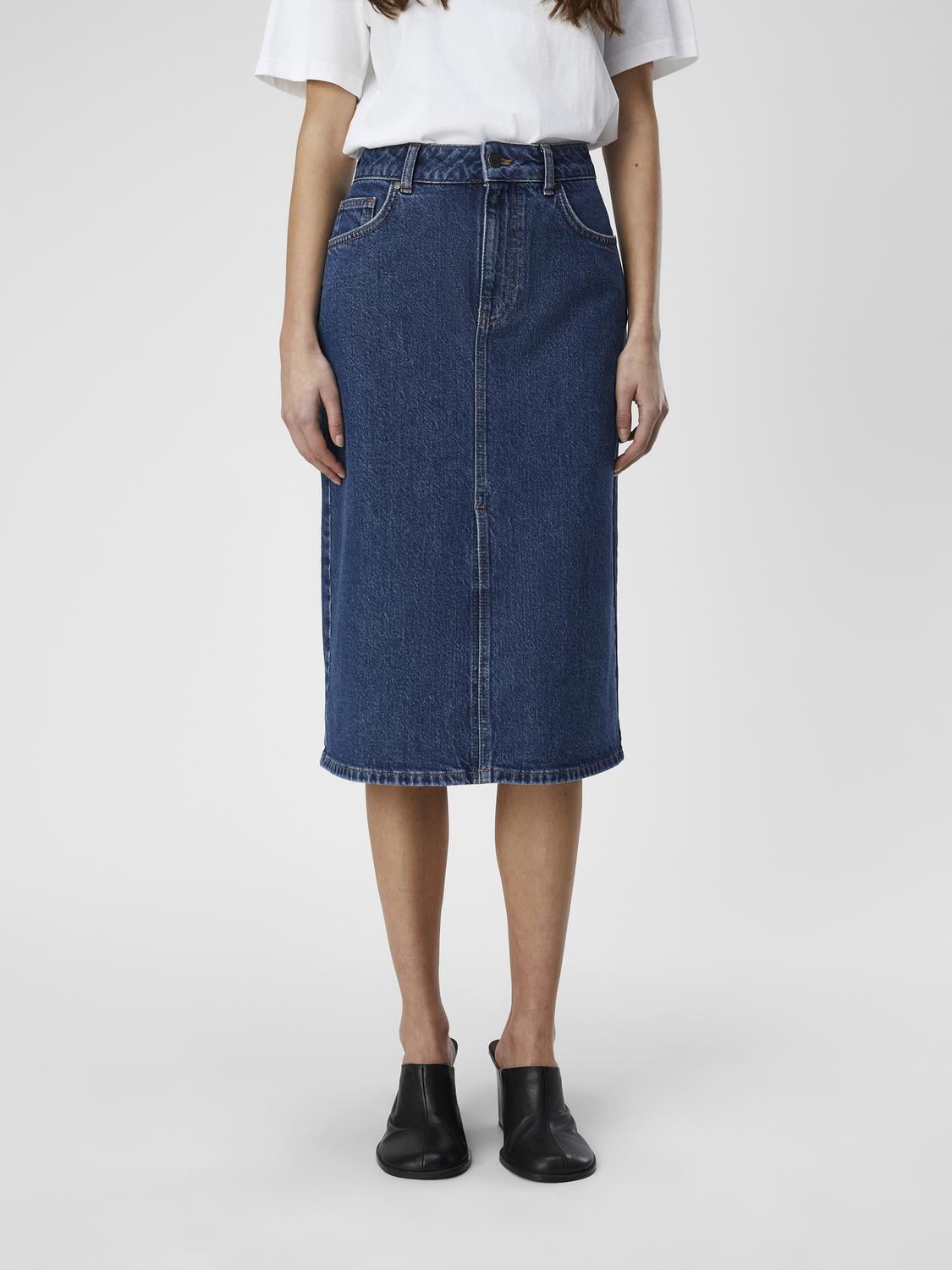OBJELLEN MW MIDI DENIM SKIRT NOOS Mellomblå