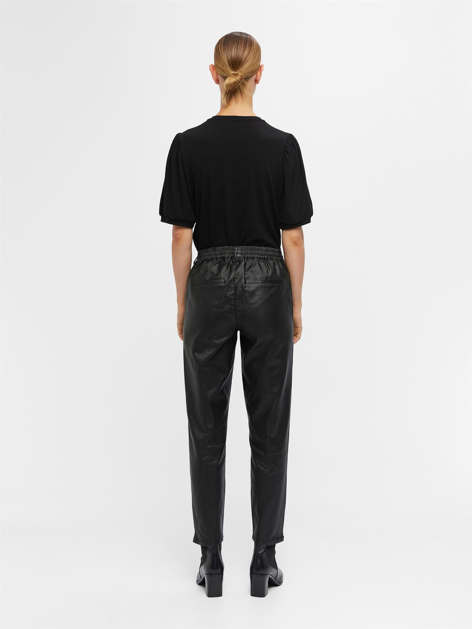 OBJBELLE LISA COATED PANT NOOS Svart