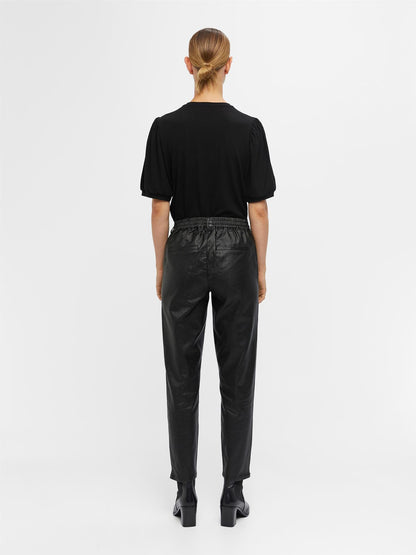 OBJBELLE LISA COATED PANT NOOS Svart