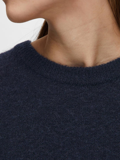 SLFMALINE-LILIANA 2/4 KNIT O-NECK NOOS Mørkeblå