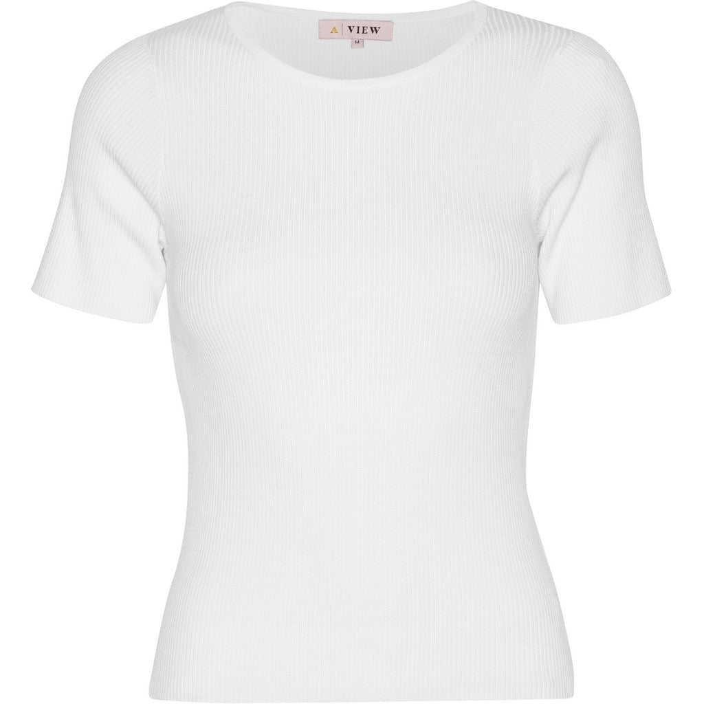 Rib knit short sleeve top Hvit