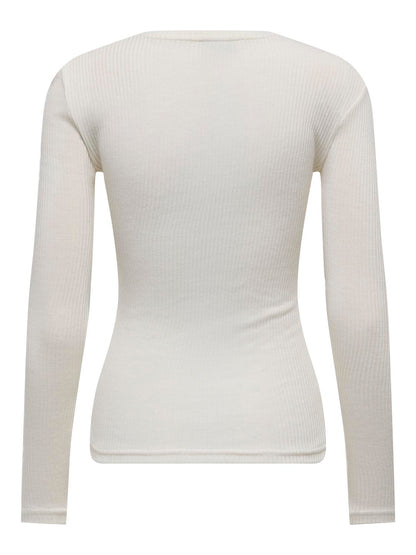 JDYSUMA RIB L/S WOOLBLEND PLCK TOP JRS Hvit