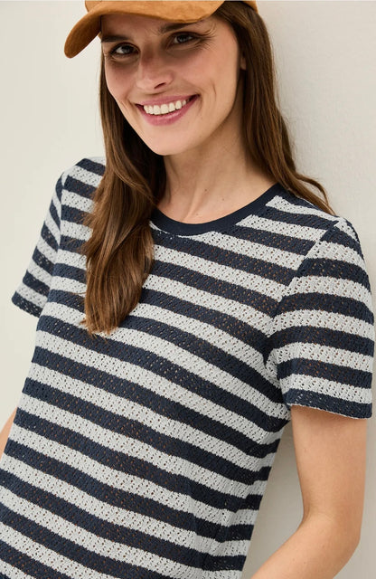 AJOUR STRIPE T-SHIRT Indigo Blue/White Bold Stripe