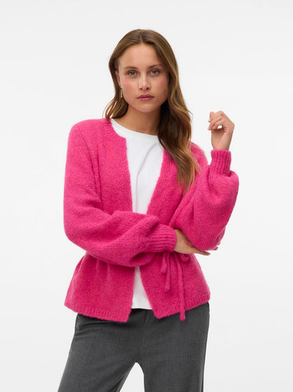 Vmagnes Ls O-Neck Tie Cardigan Exp Mellomrosa