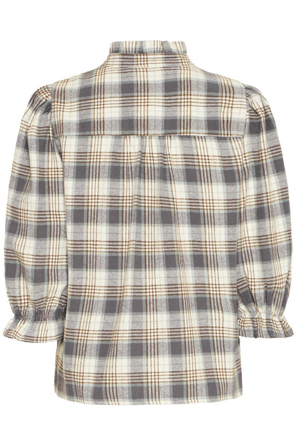 Pzevie Blouse Navy Green Brown Check