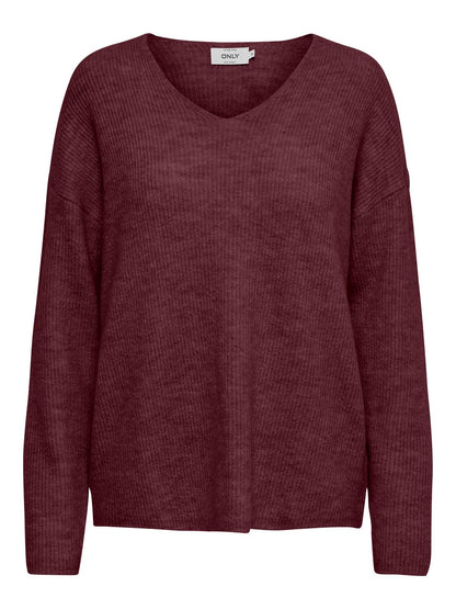 Onlcamilla V-Neck L/s Pullover Knt Noos Mørkerød