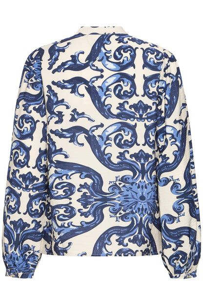 Pzcarrie Blouse Off White Blue Rococo Print