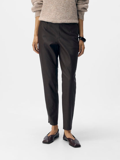 Objbelle Lisa Coated Pant Noos Mørkebrun