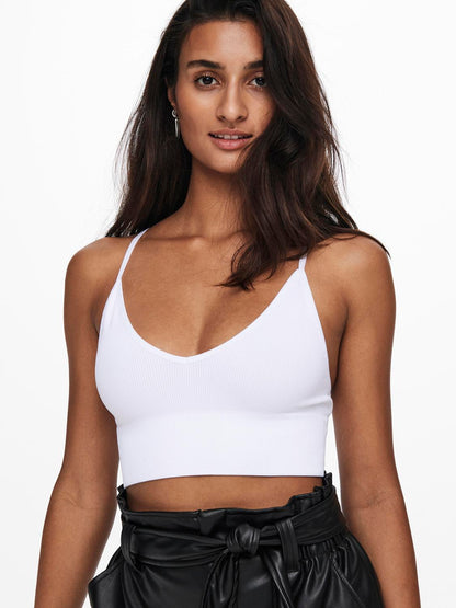 Onlvicky Rib Seamless Vneck Top Noos Acc Hvit