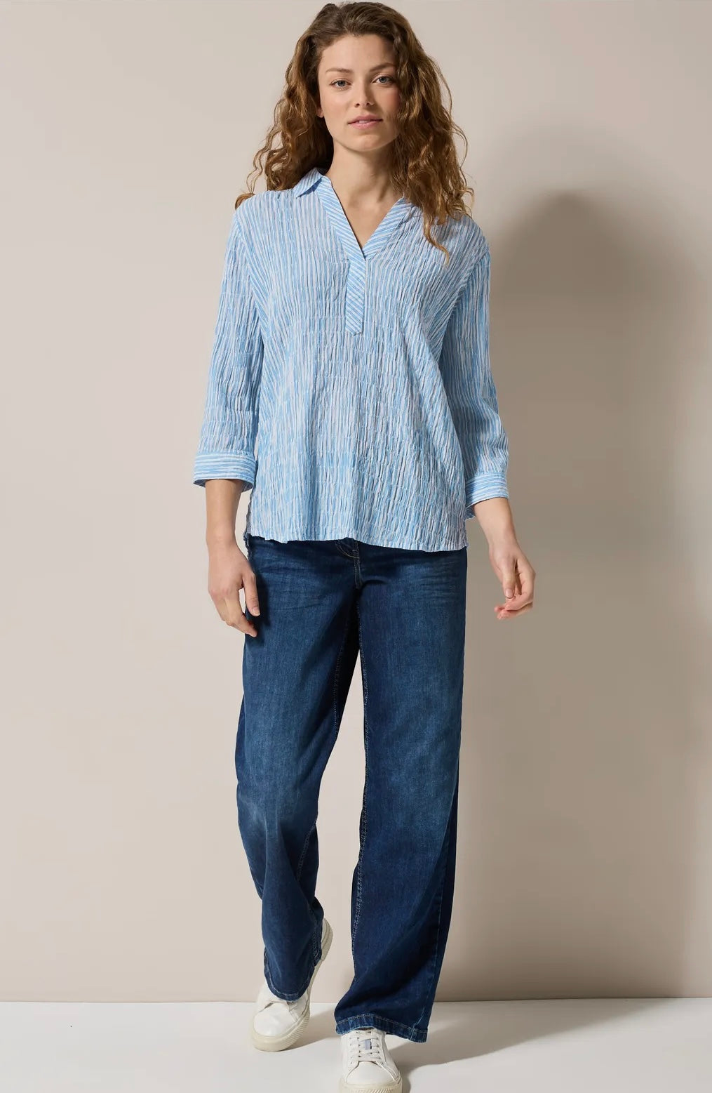 TOS seersucker stripe blouse Blå