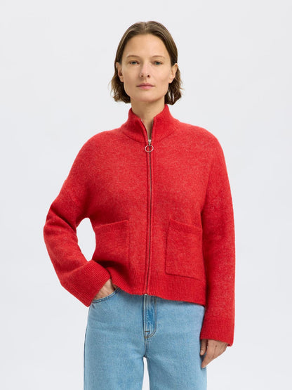 SLFSIA RAS LS KNIT ZIPPER CARDIGAN NOOS Mørkerød