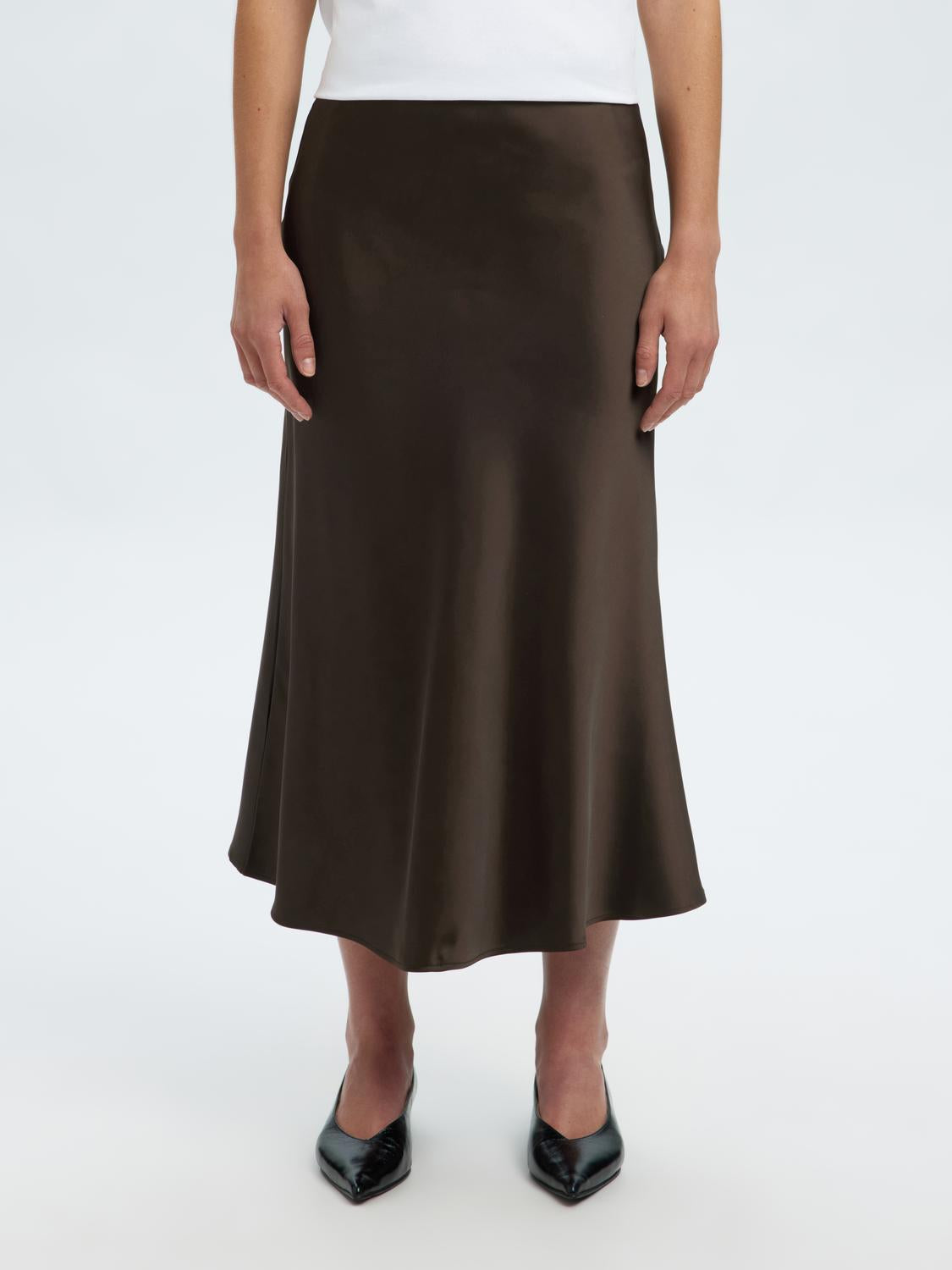 Slflena Hw Midi Skirt Noos Mørkebrun