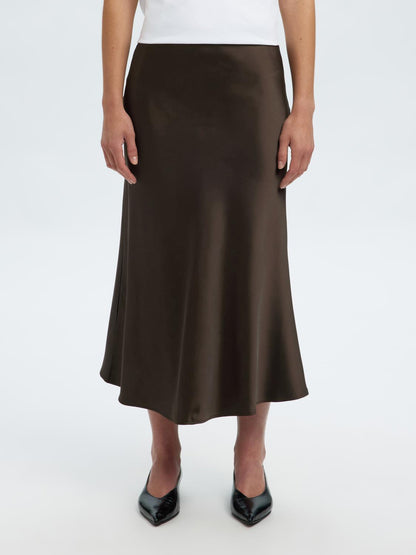 Slflena Hw Midi Skirt Noos Mørkebrun