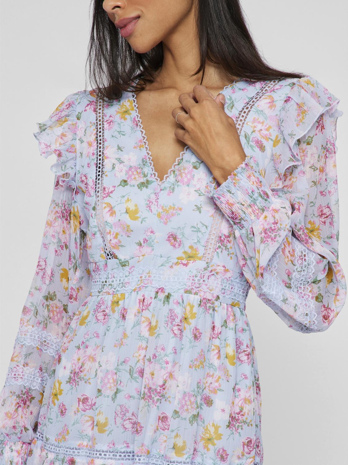 VIROMAN NEW V-NECK L/S SHORT DRESS/DC/KA Mellomblå