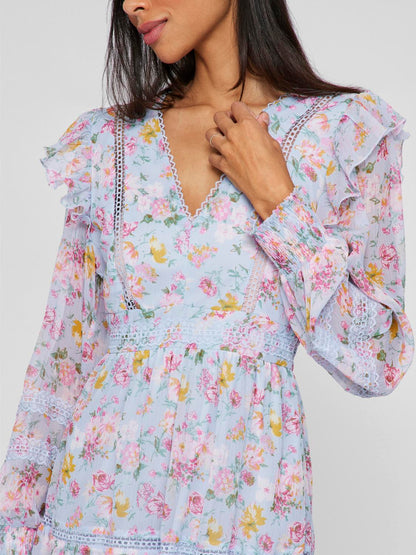 VIROMAN NEW V-NECK L/S SHORT DRESS/DC/KA Mellomblå