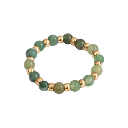 Stone and Bead Ring - Green Jade