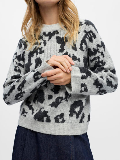 Objdiana Ls Re O-Neck Knit Noos Lysegrå