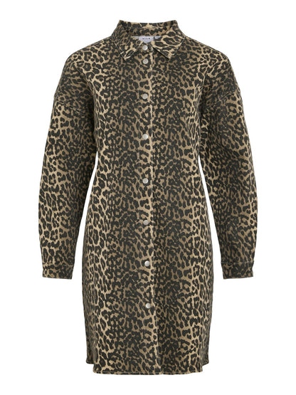 VICHIA L/S LEOPARD SHIRT DRESS Leopard