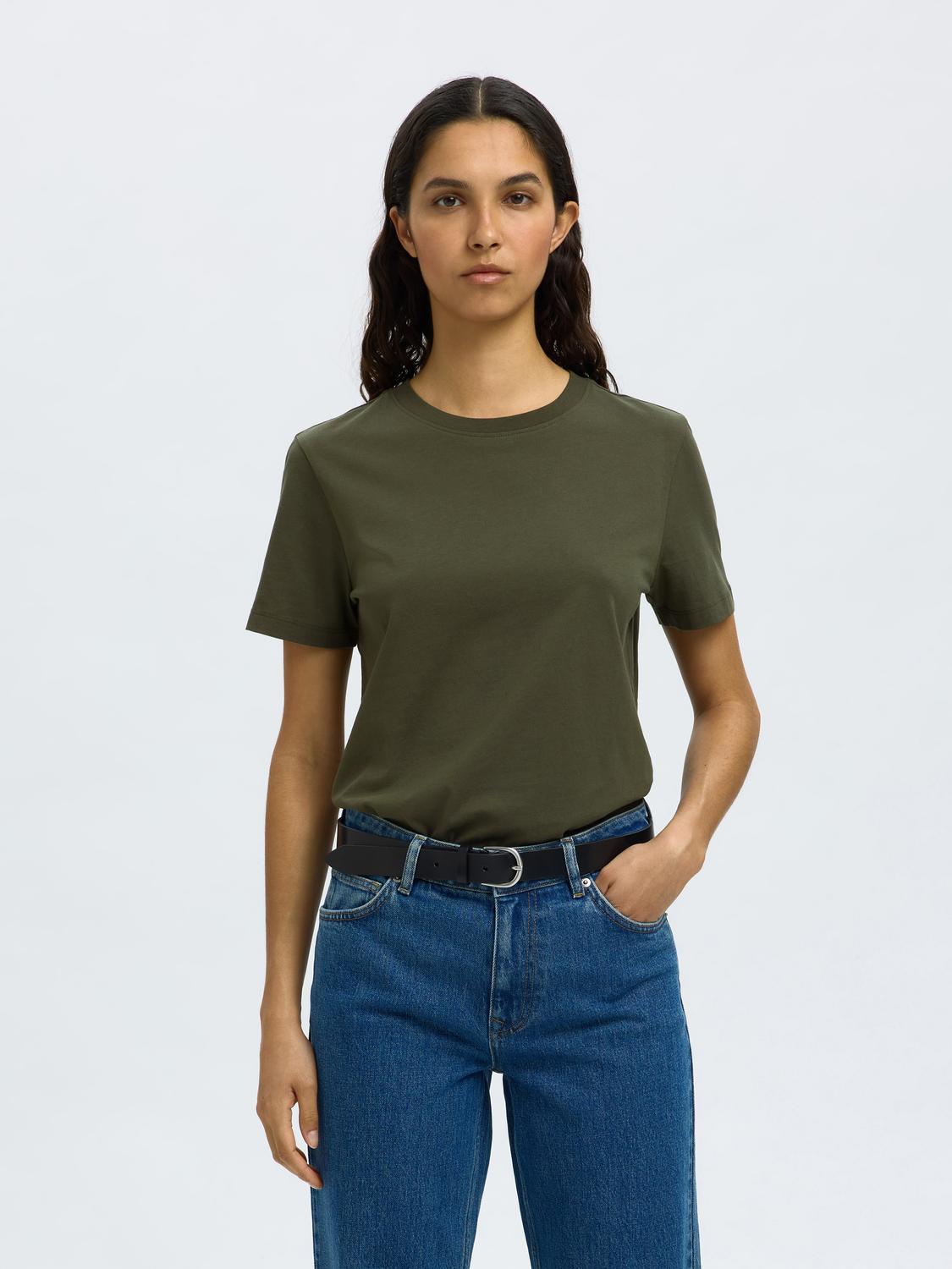 Slfmyessential Ss O-Neck Tee Noos Mørkegrønn