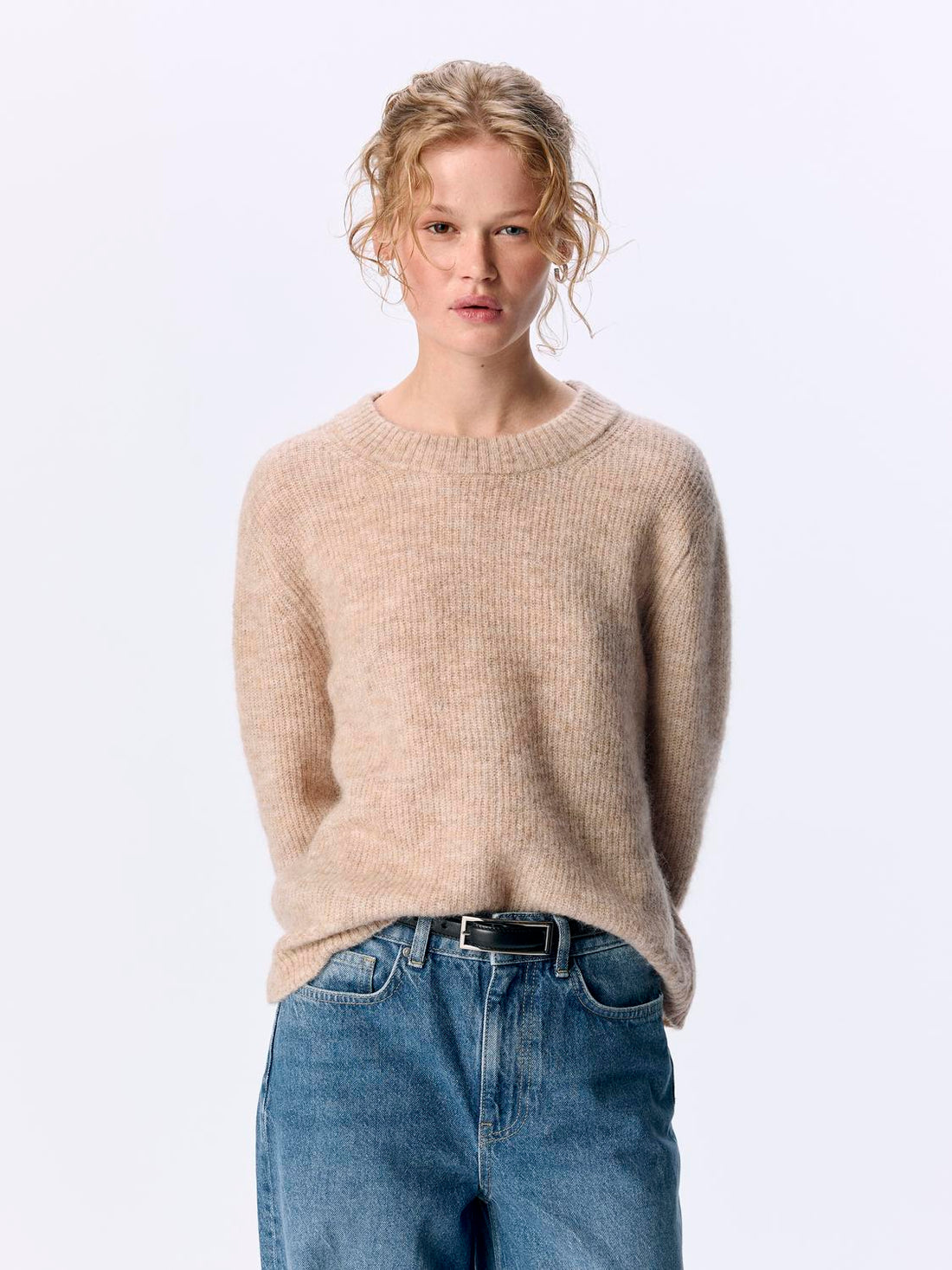 Objabby Ls Re O-Neck Knit Noos Beige