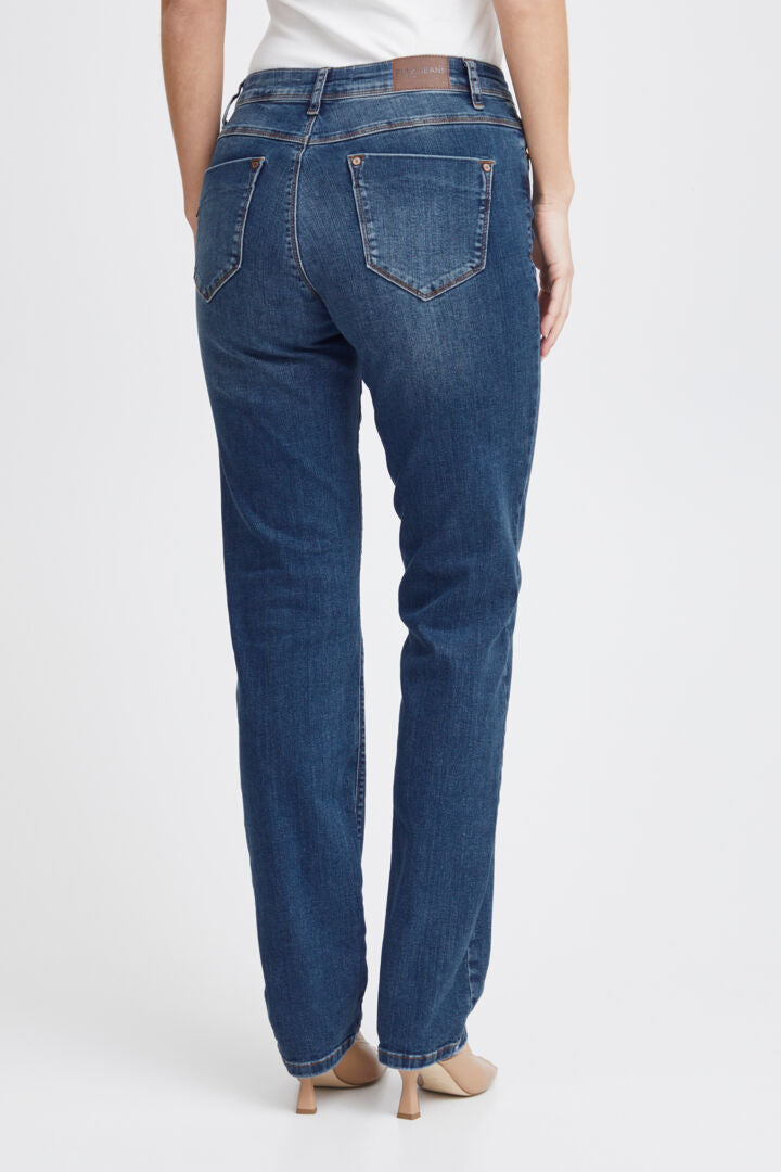 PZSANDRA HW Jeans Medium Straight Leg Medium Blue Denim