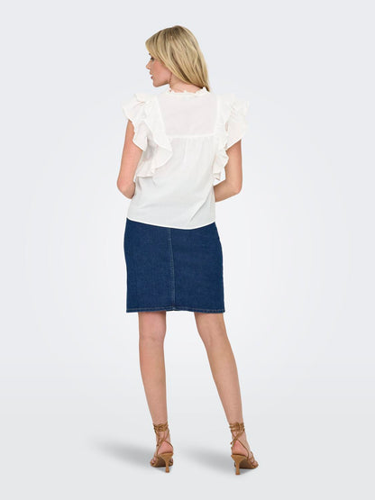 ONLSUNNY LIFE CAPSL FRILL TOP NOOS Hvit