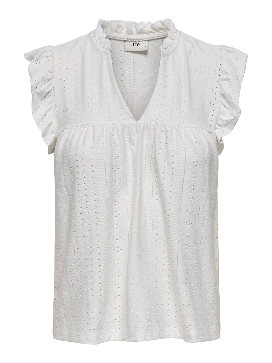 JDYCATHINKA S/S V-NECK FRILL TOP JRS DIA Hvit