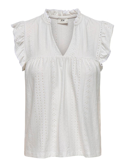 JDYCATHINKA S/S V-NECK FRILL TOP JRS DIA Hvit