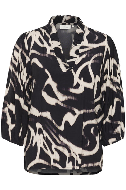 Kamartha Frill Blouse Black/Nature Organic Lines