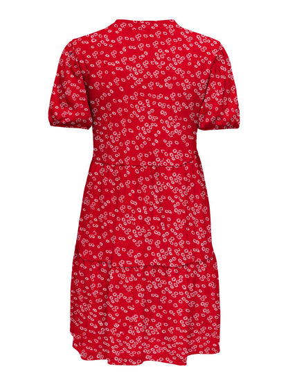JDYZOEY S/S V NECK DRESS JRS ATK Mellomrød
