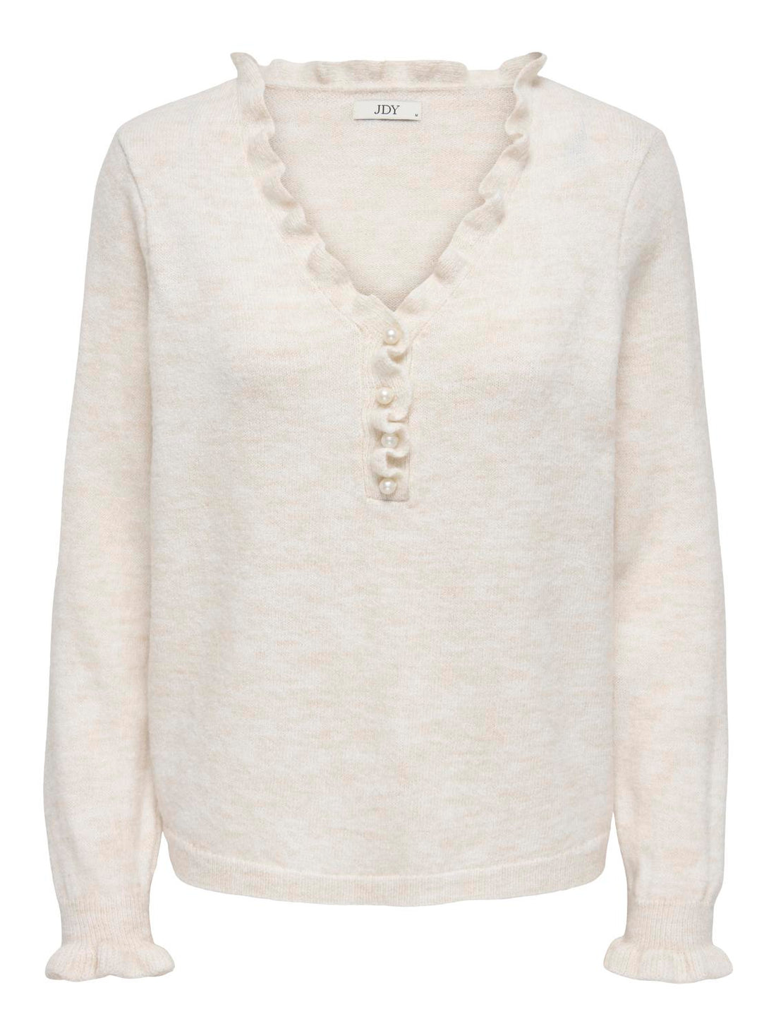 Jdyletty L/s V-Neck Frill Pullover Knt Offwhite