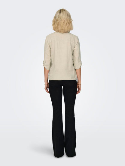 JDYSAY 3/4 LINEN V-NECK TOP WVN DIA Lysegrå