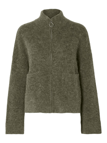 SLFSIA RAS LS KNIT ZIPPER CARDIGAN Mellomgrønn