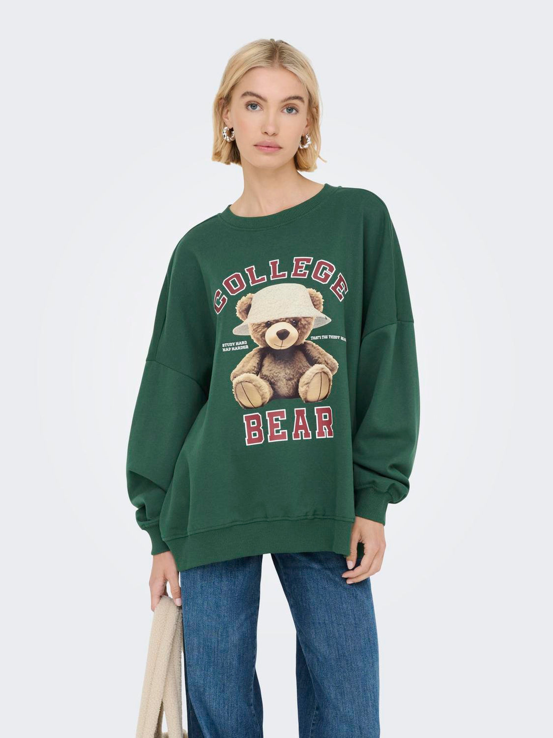 Onlbila L/s Bear O-Neck Swt Mørkegrønn