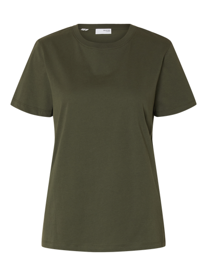 Slfmyessential Ss O-Neck Tee Noos Mørkegrønn