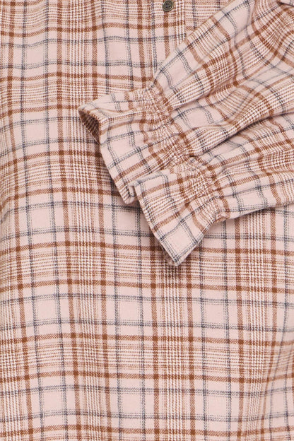 Pzevie Blouse Soft Pink Brown Check