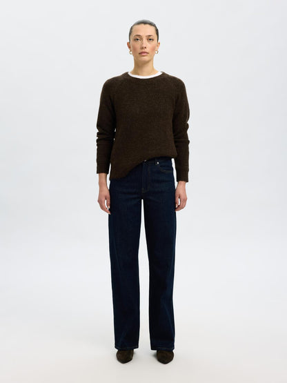 Slflulu Ls Knit O-Neck Noos Mørkebrun