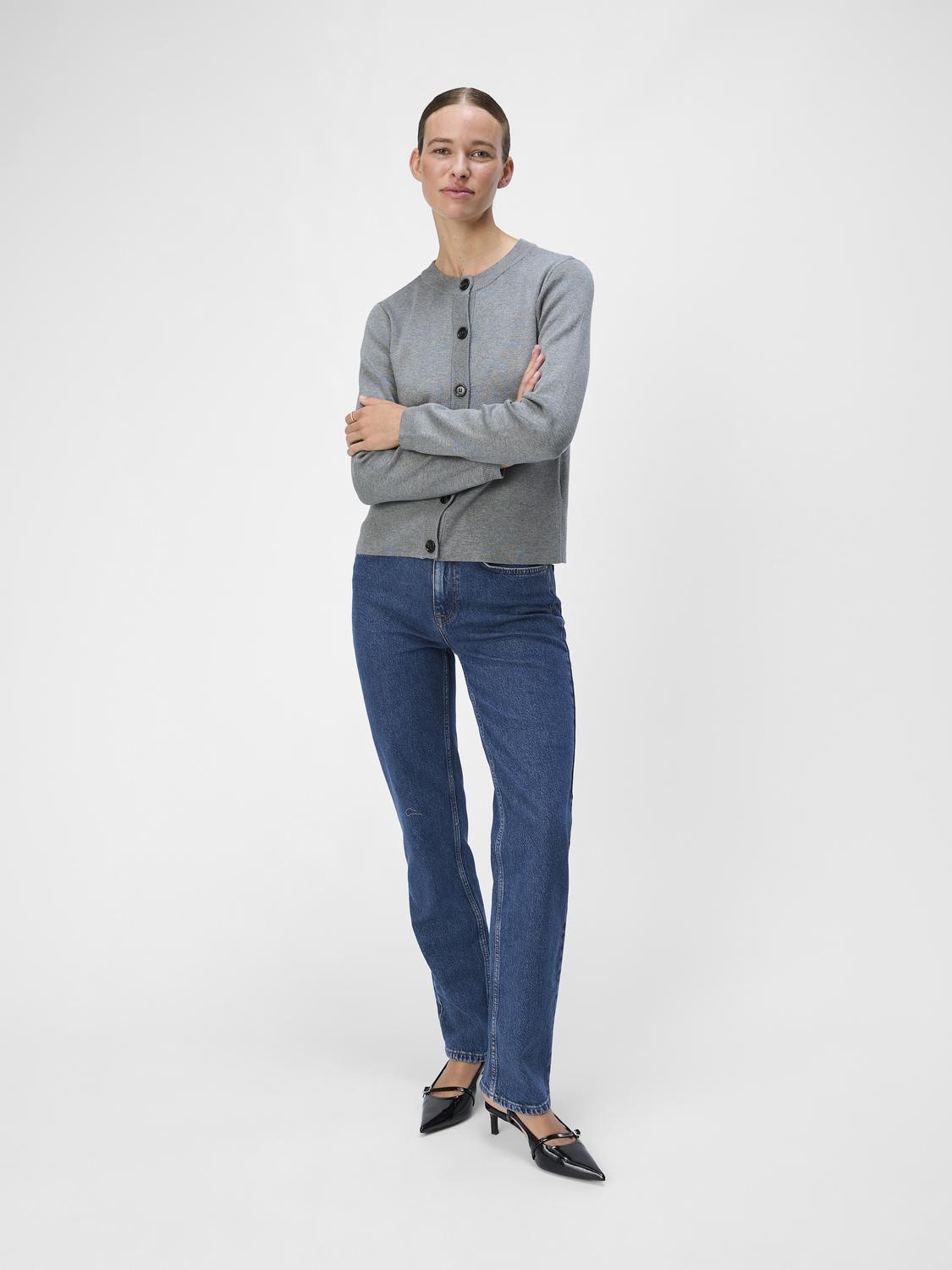OBJESTER SLI L/S KNIT CARDIGAN NOOS Grå