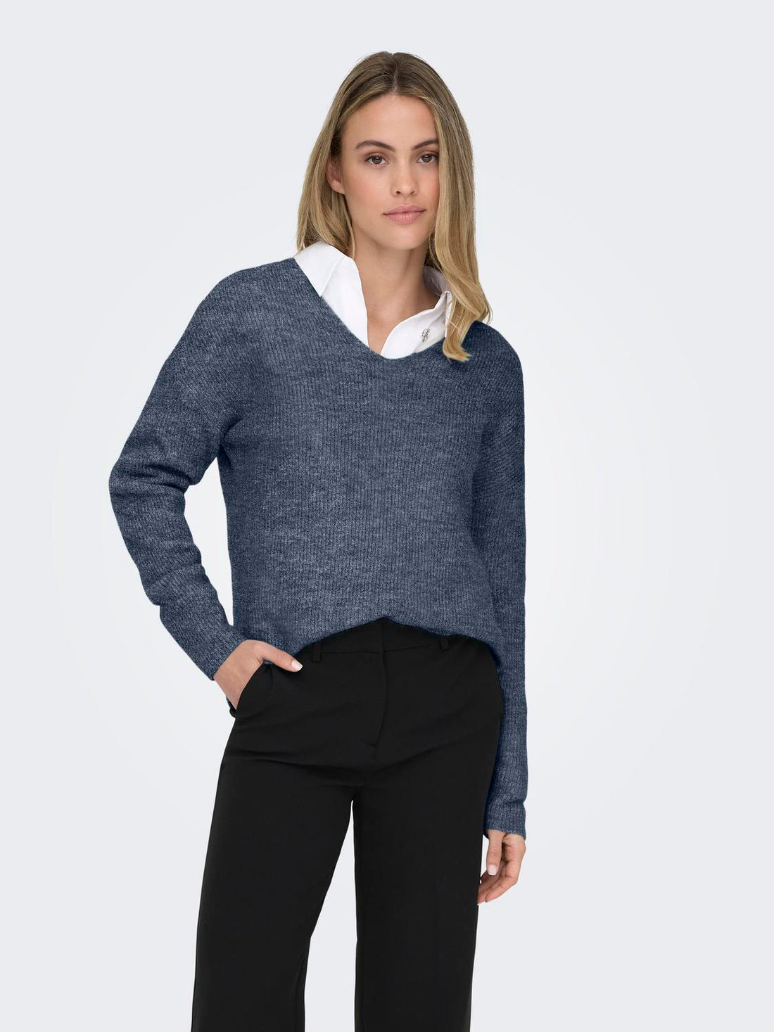Onlcamilla V-Neck L/s Pullover Knt Noos Mørkeblå