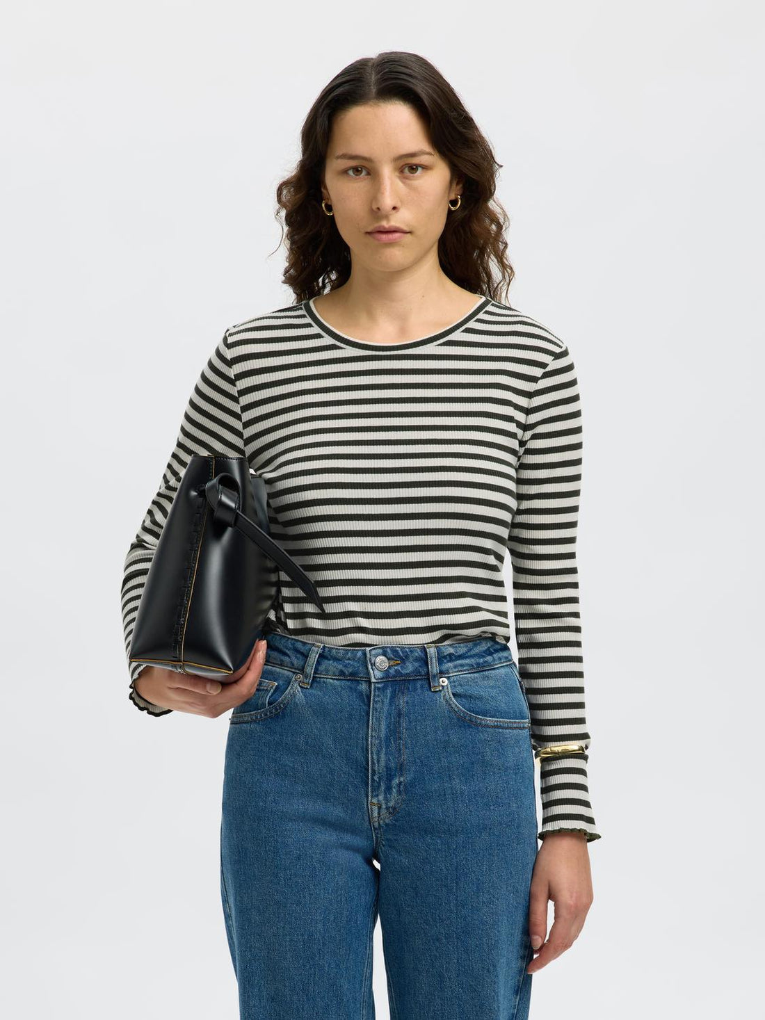 Slfanna Ls Crew Neck Tee Str Noos Mørkegrønn