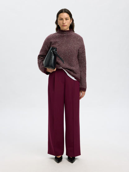 Slflulu Ls Herringbone Knit High Neck Mørkelilla
