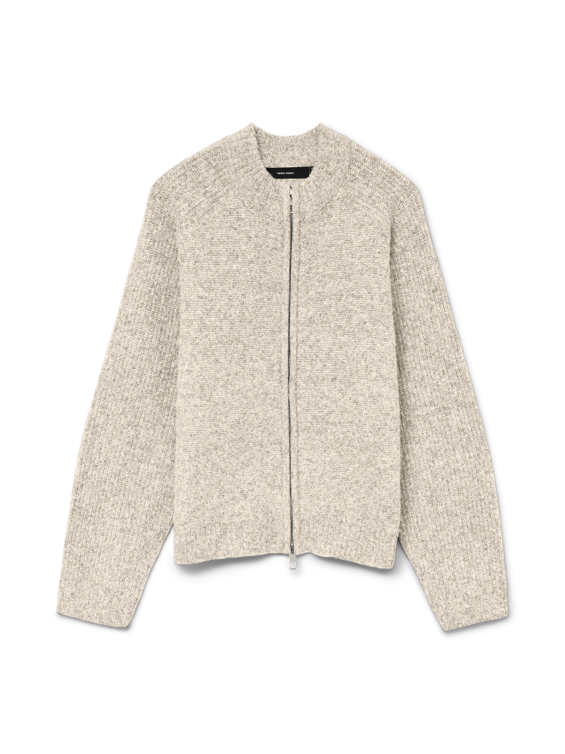 VMBANG LS HIGH NECK ZIP CARDIGAN BOO Lysegrå