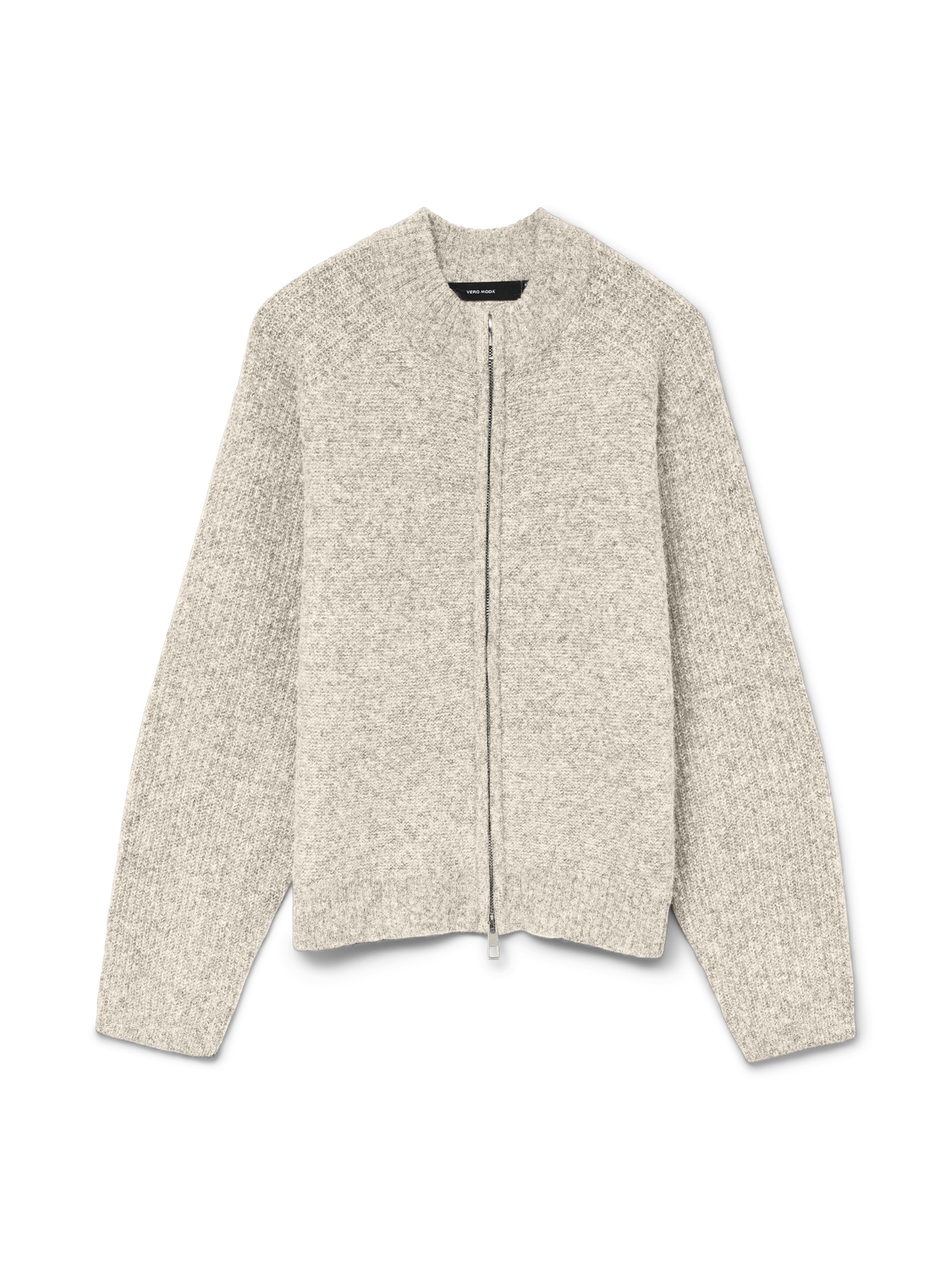 VMBANG LS HIGH NECK ZIP CARDIGAN BOO Lysegrå