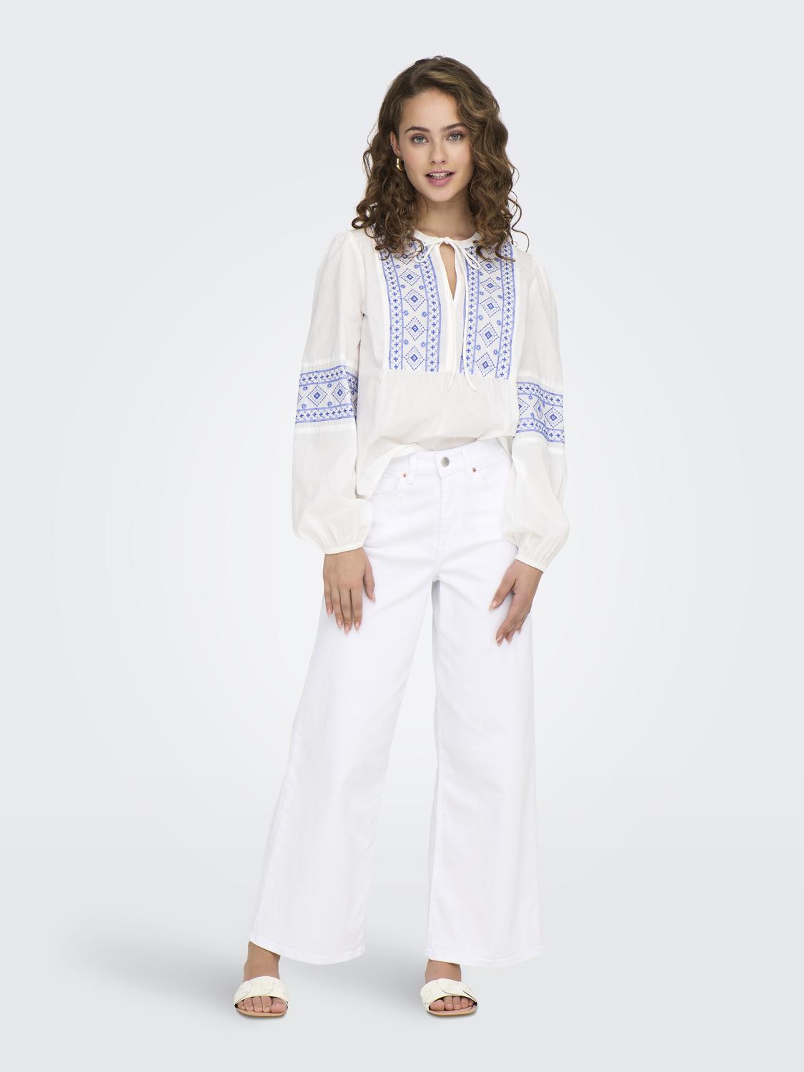 JDYLULU L/S EMBROIDERY SHIRT WVN Hvit