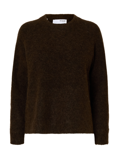 Slflulu Ls Knit O-Neck Noos Mørkebrun
