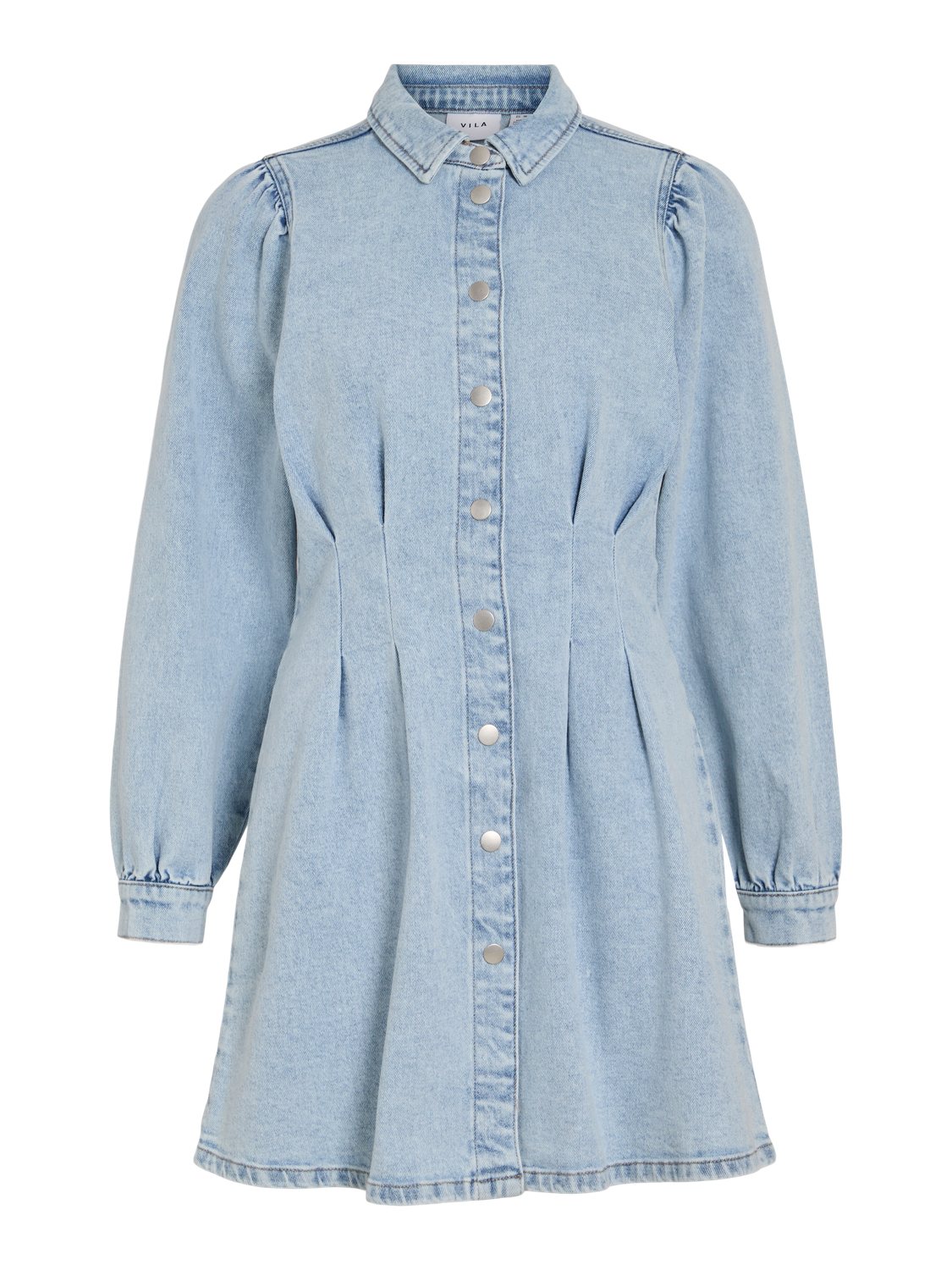 VISOL L/S PLEAT DENIM DRESS/LN Lyseblå
