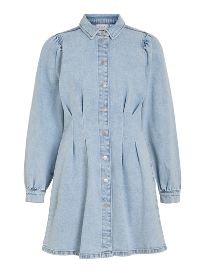 VISOL L/S PLEAT DENIM DRESS/LN Lyseblå