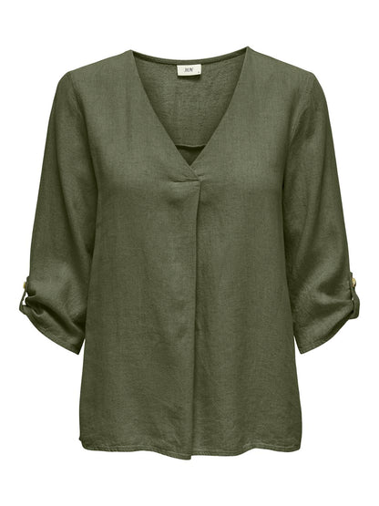 JDYSAY 3/4 LINEN V-NECK TOP WVN DIA Mellomgrønn